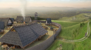 Illustration des Alamannen-Dorfes für das Alamannen-Museum in Vörstetten.