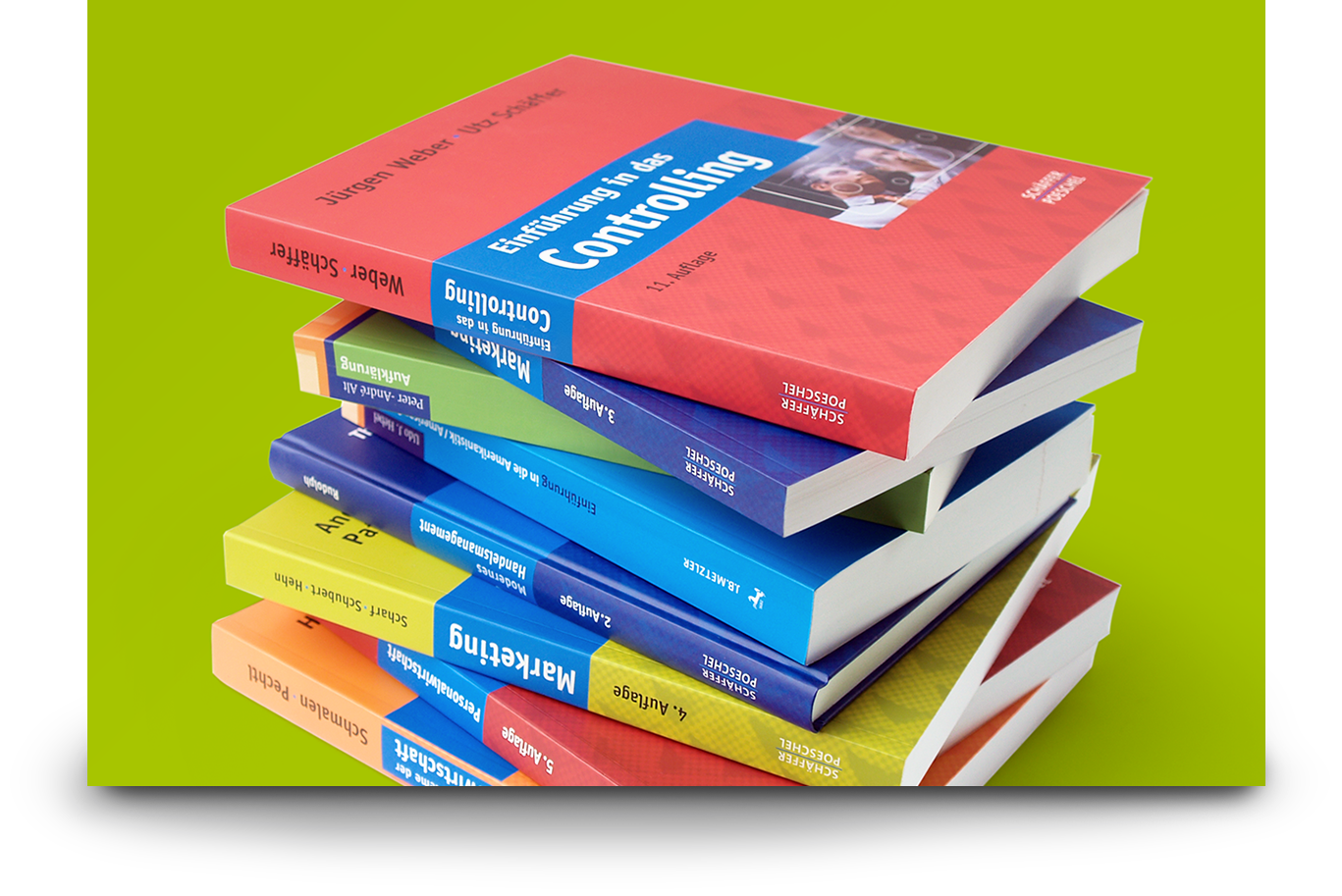Bücherstapel: Neugestaltung zweier Fachbuchserien für die Verlage Schäfer-Poeschel und J.B. Metzler